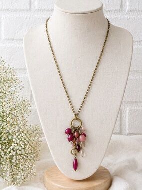 Lia Sophia Berrytini Necklace Pink Charm Statement Gold Tone